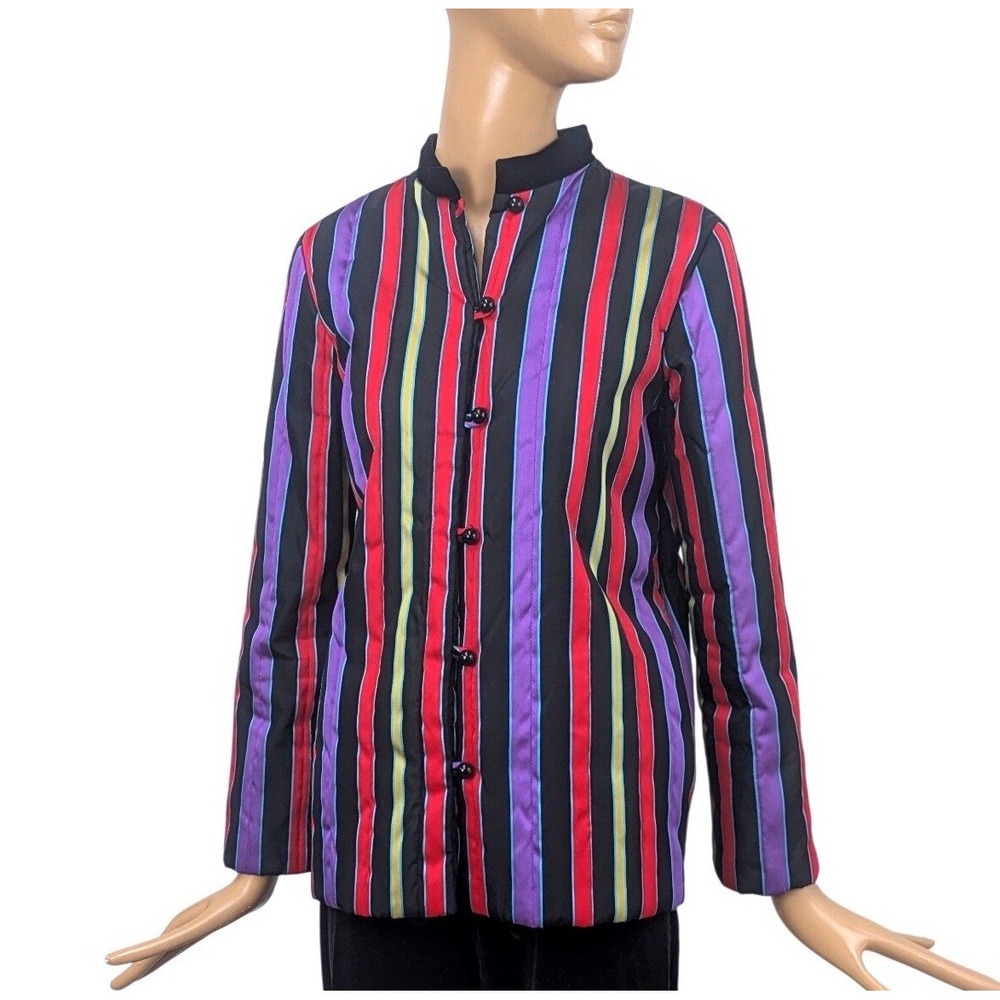 Vintage‎ Colorful quilted striped black velvet 1970's whimsigoth jacket pockets